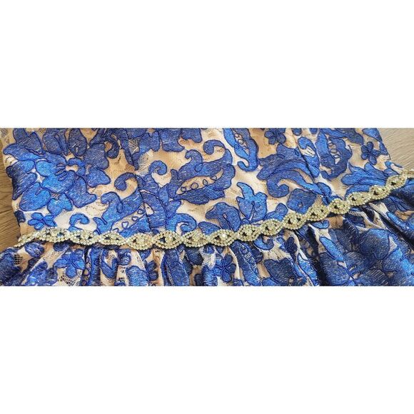 Lace dress formal size 7 Jodi Christopher  rhinestones blue strapless - Picture 2 of 14